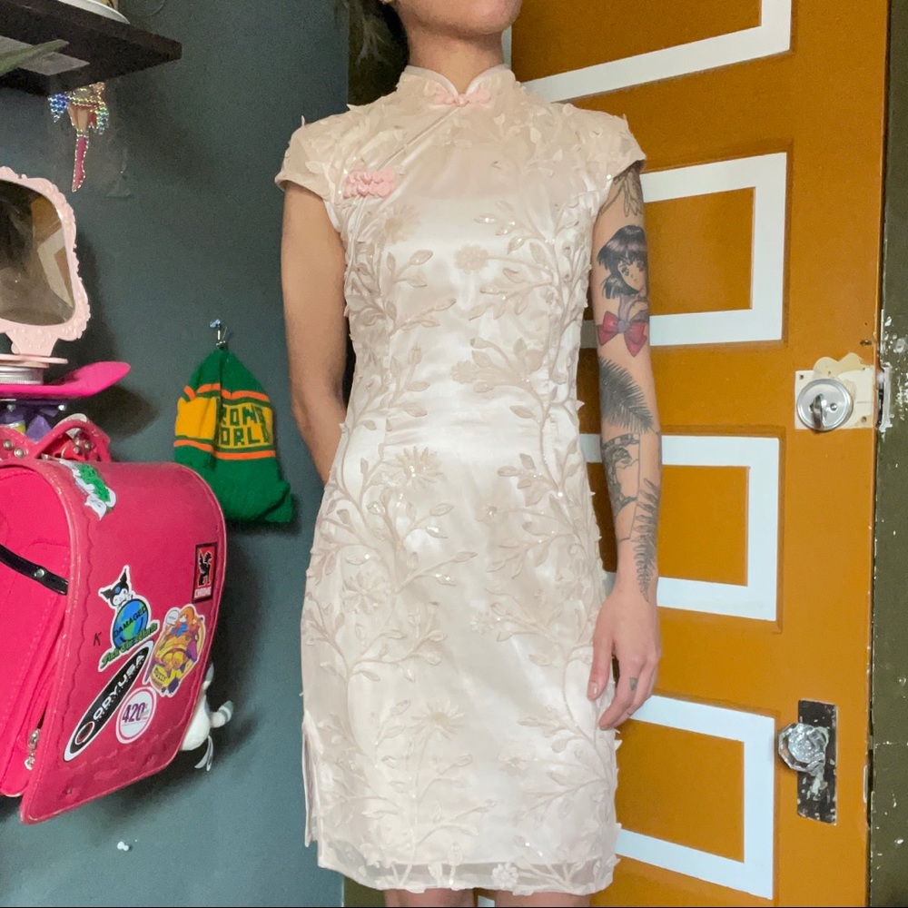 Pink blush champagne cheongsam dress